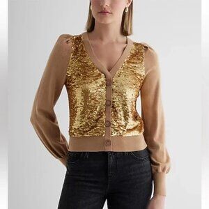 Express Sequin Button Front Cardigan Sweater Size Small New with Tag